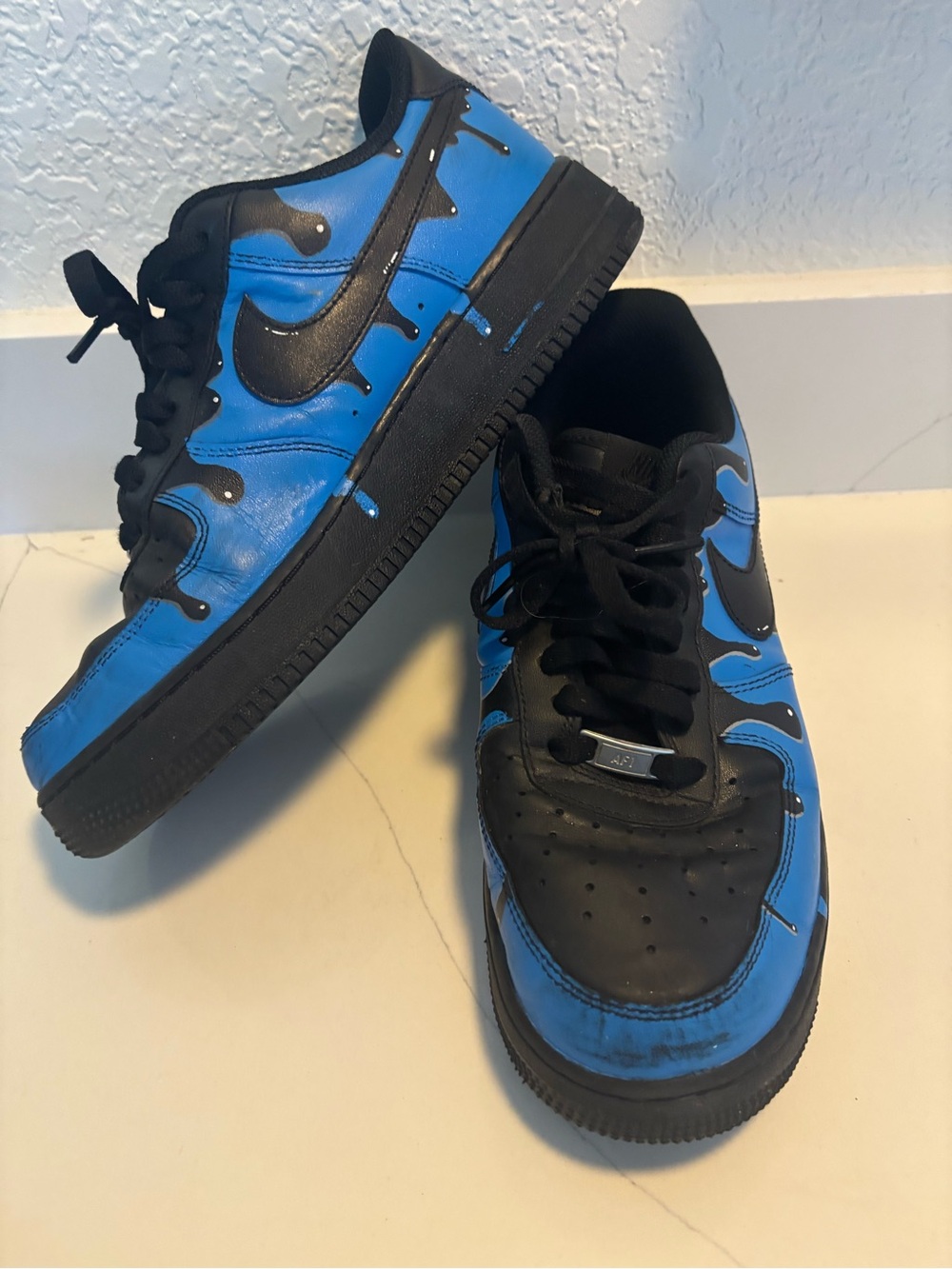 Air Force 1 Custom Shoes Retro Cartoon Graffiti Art Style Blue Black Drip Swoosh
